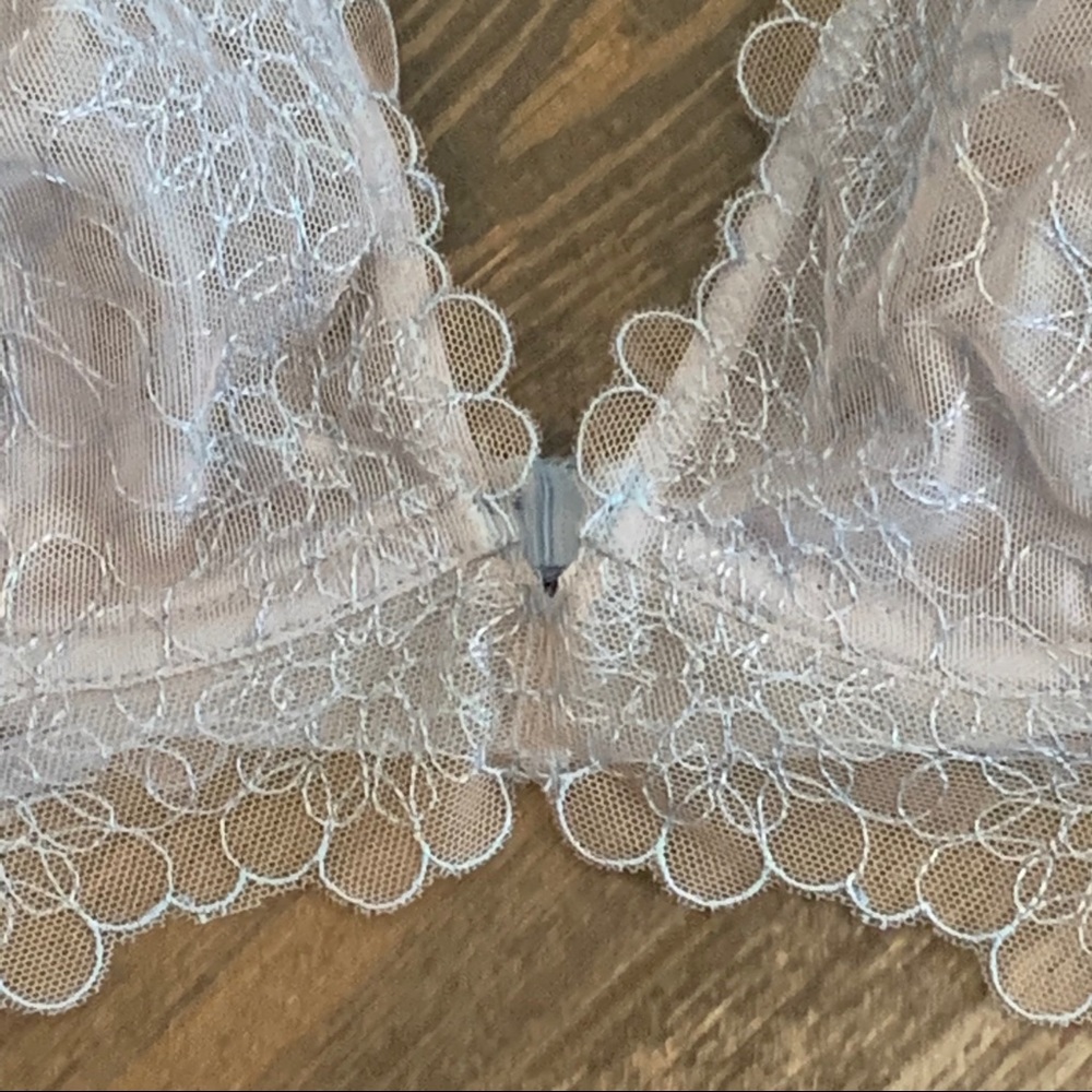 36B NWT $48 Free People Lucia Underwire Bra Blue Longline Lace Semi Sheer - Picture 9 of 11